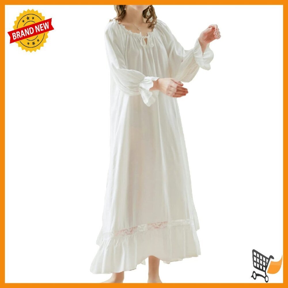 Cotton Victorian Nightgown Long Sleeve Maxi Length Ruffle Detail